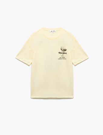 Kısa Kollu Bisiklet Yaka Oversize Arkası Baskılı Tişört