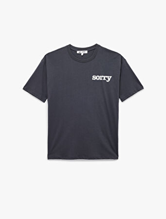 Pamuklu Kısa Kollu Bisiklet Yaka Baskılı Tişört