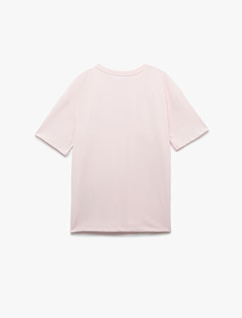 Kısa Kollu Bisiklet Yaka Nakış Detaylı Pamuklu Oversize Tişört