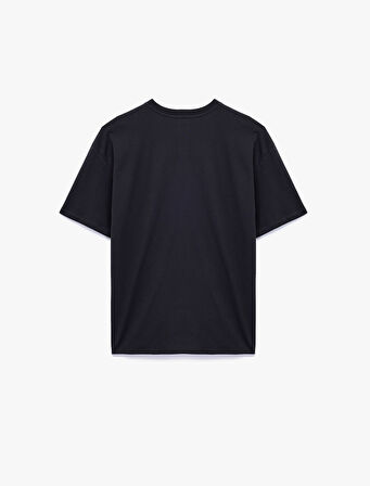 Nakış Detaylı Rahat Kalıp Bisiklet Yaka Kısa Kollu Tişört