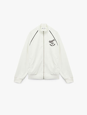 Şardonlu Uzun Kollu Dik Yaka Baskılı Fermuarlı Sweatshirt