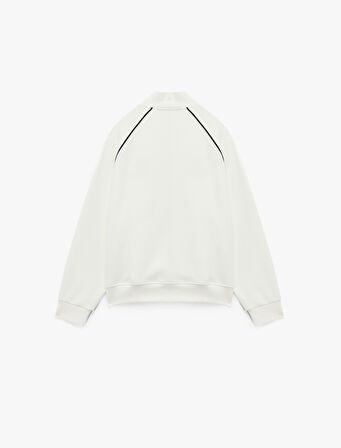 Şardonlu Uzun Kollu Dik Yaka Baskılı Fermuarlı Sweatshirt