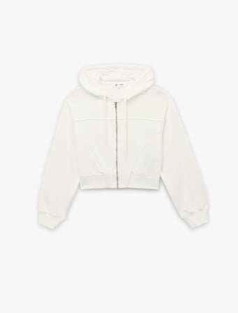 Rahat Kalıp Cep Detaylı Kapüşonlu Fermuarlı Crop Sweatshirt