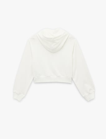 Rahat Kalıp Cep Detaylı Kapüşonlu Fermuarlı Crop Sweatshirt
