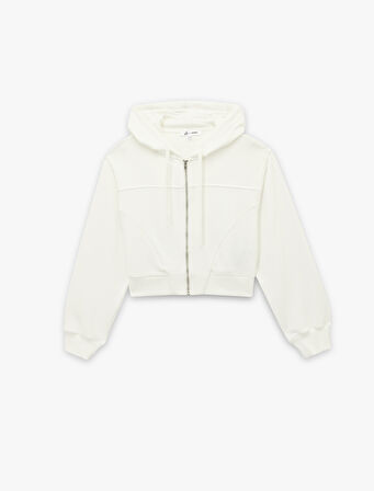 Rahat Kalıp Cep Detaylı Kapüşonlu Fermuarlı Crop Sweatshirt