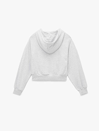 Rahat Kalıp Cep Detaylı Kapüşonlu Fermuarlı Crop Sweatshirt