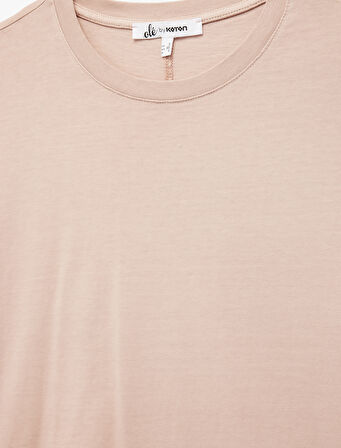 Kısa Kollu Bisiklet Yaka Pamuklu Yıkamalı Oversize Tişört