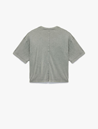 Kısa Kollu Bisiklet Yaka Pamuklu Yıkamalı Oversize Tişört