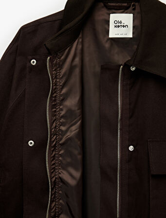 Oversize Çıtçıt Düğmeli Cep Detaylı Fermuarlı Mevsimlik Ceket