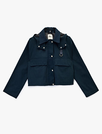 Kapüşonlu Uzun Kollu Çıtçıt Düğmeli Cepli Fermuarlı Ceket