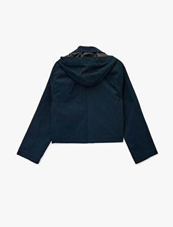 Kapüşonlu Uzun Kollu Çıtçıt Düğmeli Cepli Fermuarlı Ceket