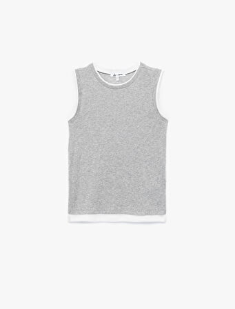 Slim Fit Bisiklet Yaka Biyeli Kolsuz Bluz