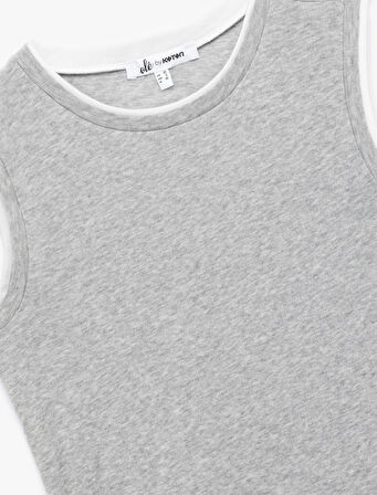 Slim Fit Bisiklet Yaka Biyeli Kolsuz Bluz