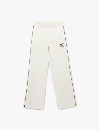 Pamuklu Şardonlu Biyeli Baskılı Beli Lastikli Geniş Paça Eşofman Altı