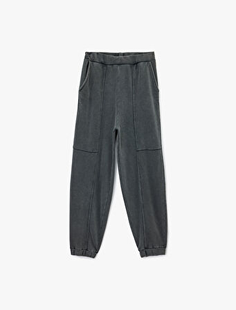 Pamuklu Rahat Kalıp Beli Lastikli Yıkamalı Dikiş Detaylı Jogger Eşofman Altı