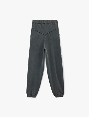 Pamuklu Rahat Kalıp Beli Lastikli Yıkamalı Dikiş Detaylı Jogger Eşofman Altı