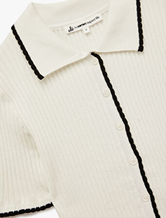 Düğmeli Dikiş Detaylı Kısa Kollu Polo Yaka Kazak