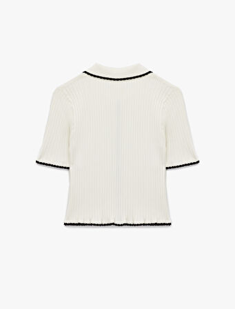 Düğmeli Dikiş Detaylı Kısa Kollu Polo Yaka Kazak