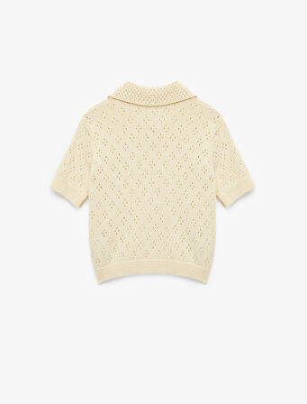 Ajurlu Bebe Yaka Fiyonklu Kısa Kollu Triko Kazak