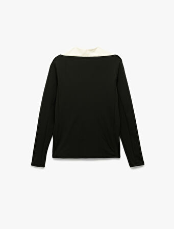 Uzun Kollu Renk Kontrastlı Fermuar Detaylı Bisiklet Yaka Spor Tişört