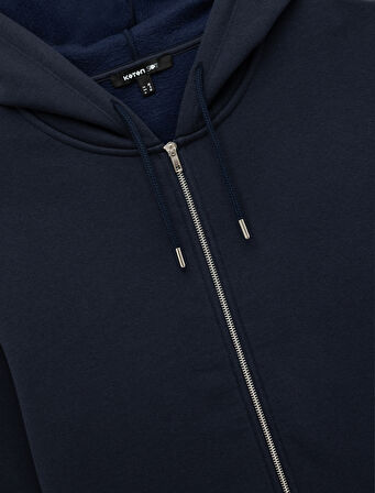 Uzun Kollu Fermuarlı Kanguru Cepli Kapüşonlu Oversize Spor Sweatshirt