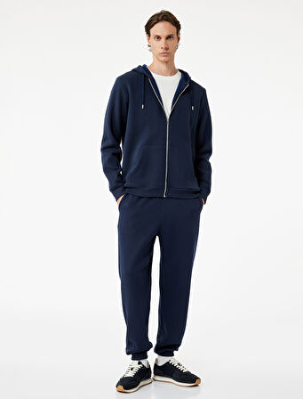 Uzun Kollu Fermuarlı Cep Detaylı Kapüşonlu Oversize Spor Sweatshirt