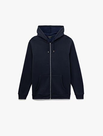 Uzun Kollu Fermuarlı Cep Detaylı Kapüşonlu Oversize Spor Sweatshirt