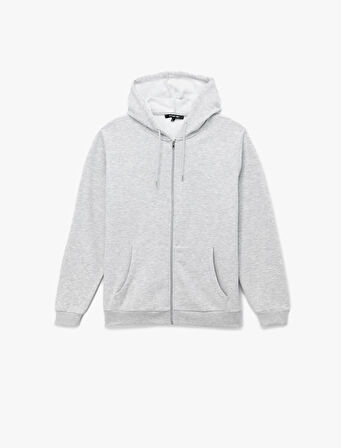 Uzun Kollu Fermuarlı Kanguru Cepli Kapüşonlu Oversize Spor Sweatshirt