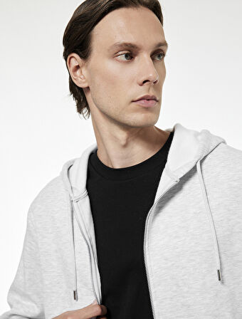 Uzun Kollu Fermuarlı Cep Detaylı Kapüşonlu Oversize Spor Sweatshirt