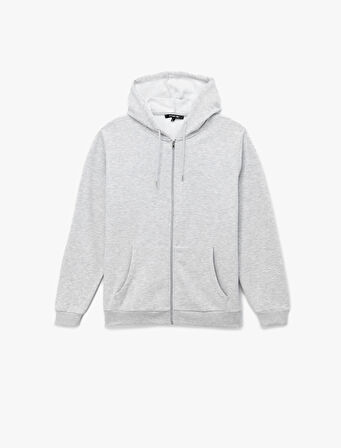 Uzun Kollu Fermuarlı Cep Detaylı Kapüşonlu Oversize Spor Sweatshirt