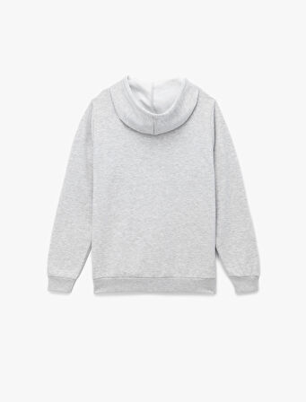 Uzun Kollu Fermuarlı Cep Detaylı Kapüşonlu Oversize Spor Sweatshirt