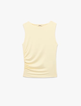 Slim Fit Bisiklet Yaka Drapeli Kolsuz Tişört