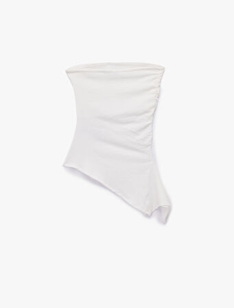 Kolsuz Straplez Slim Fit Asimetrik Bluz