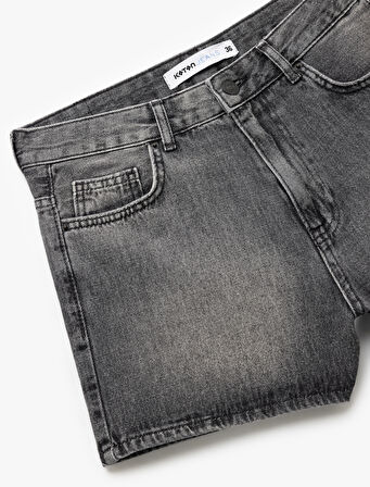 Cepli Kesik Detaylı Pamuklu Denim Şort