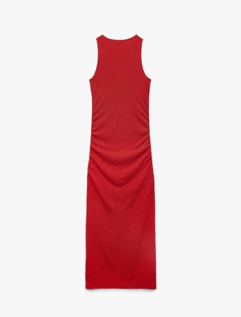 Kolsuz Bisiklet Yaka Drape Detaylı Uzun Elbise