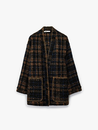 Ekose Kaban Uzun Kollu Cepli Çoban Dikişi Detaylı