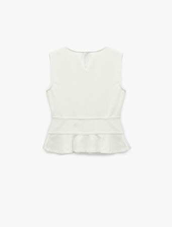 Slim Fit Bisiklet Yaka Volanlı Fiyonklu Kolsuz Bluz