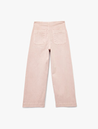 Yüksek Bel Cep Detaylı Düğmeli Kısa Geniş Paça Pantolon - Culotte Jeans