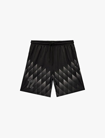 Desenli Straight Fit Cep Detaylı Beli Bağcıklı Spor Şort