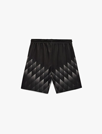 Desenli Straight Fit Cep Detaylı Beli Bağcıklı Spor Şort