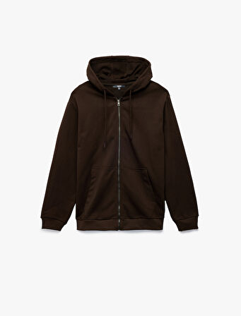 Pamuklu Uzun Kollu Fermuarlı Kanguru Cepli Kapüşonlu Sweatshirt