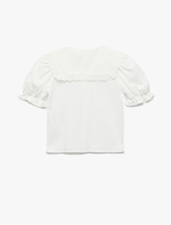 Pamuklu Çiçek İşlemeli Bebe Yaka Balon Kollu Gömlek 