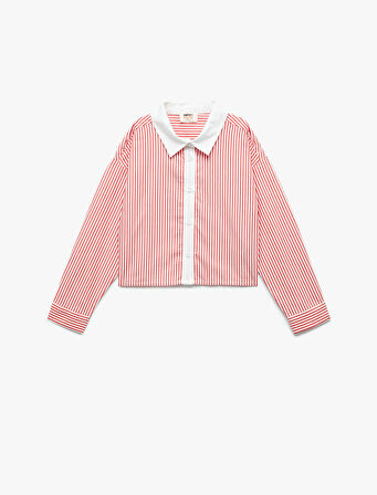 Pamuklu Uzun Kollu Çizgili Crop Gömlek