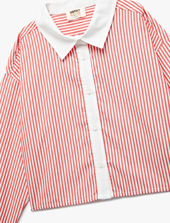 Pamuklu Uzun Kollu Çizgili Crop Gömlek