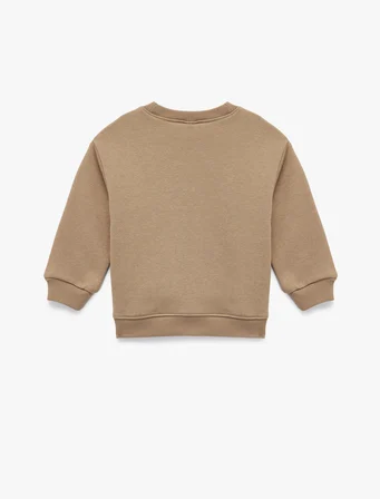 Bisiklet Yaka Uzun Kollu Şardonlu Aslan Baskılı Sweatshirt