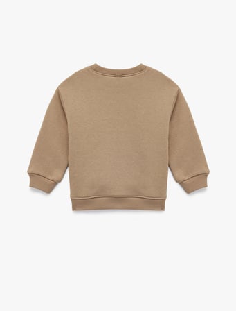 Bisiklet Yaka Uzun Kollu Şardonlu Aslan Baskılı Sweatshirt