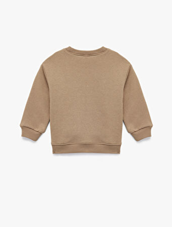 Bisiklet Yaka Uzun Kollu Şardonlu Aslan Baskılı Sweatshirt