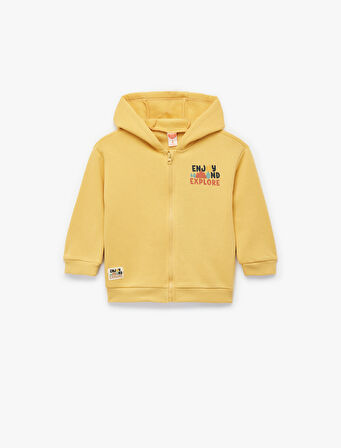 Uzun Kollu Bisiklet Yaka Fermuarlı Kapşonlu Sweatshirt
