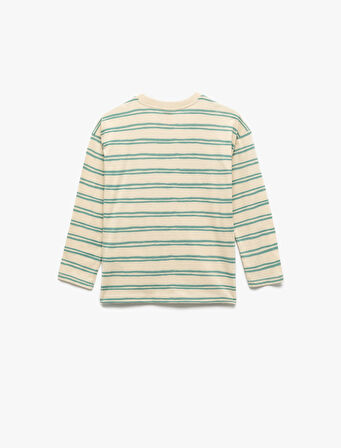 Pamuklu Uzun Kollu Bisiklet Yaka Baskılı Tişört