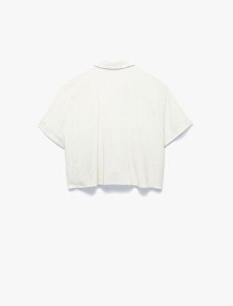Keten Karışımlı Kısa Kollu Klasik Yaka Crop Gömlek